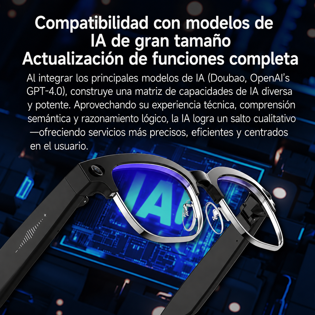 Gafas inteligentes con IA para fotos y vídeos: cámara HD de 8 MP, traducción inteligente, captura de imágenes y reconocimiento de objetos.