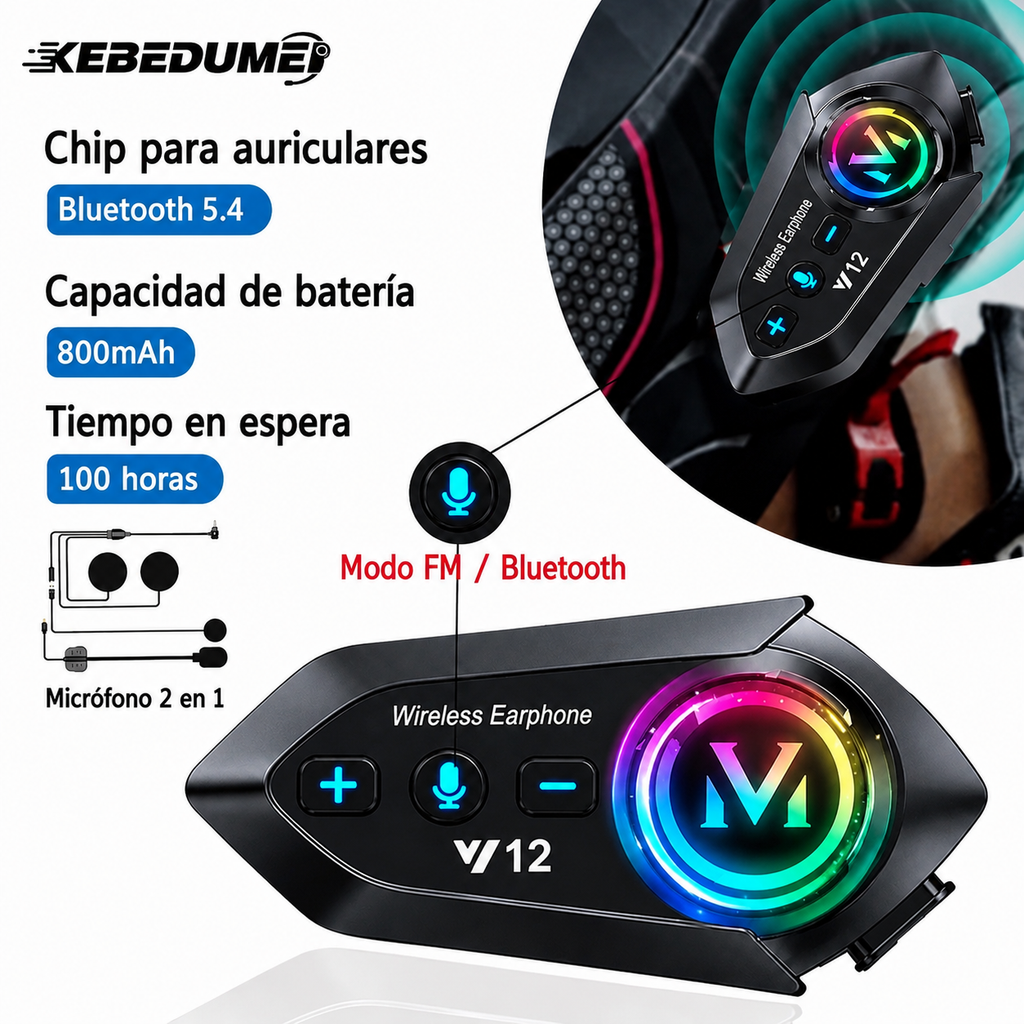 Auriculares Bluetooth 800 mAh para casco de moto, impermeables, con asistente de voz, manos libres inalámbricos para moto