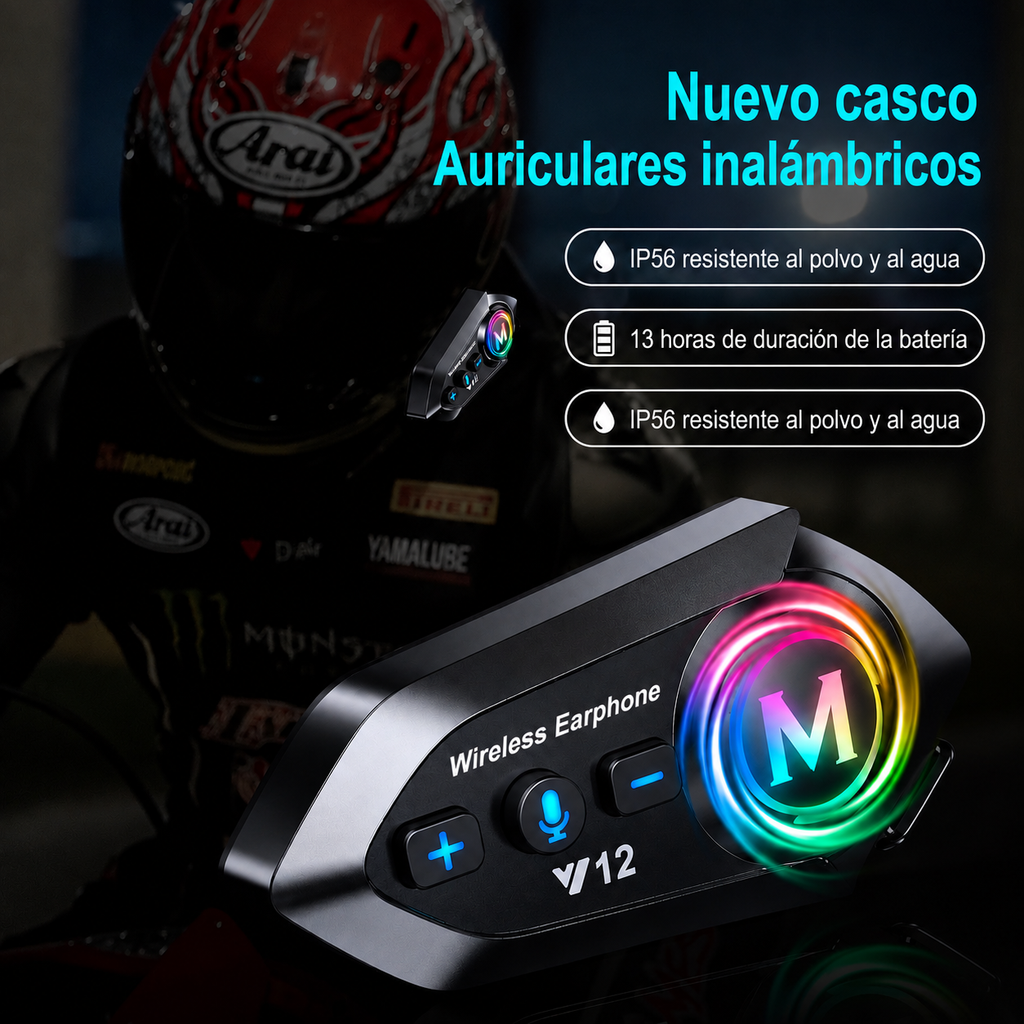 Auriculares Bluetooth 800 mAh para casco de moto, impermeables, con asistente de voz, manos libres inalámbricos para moto