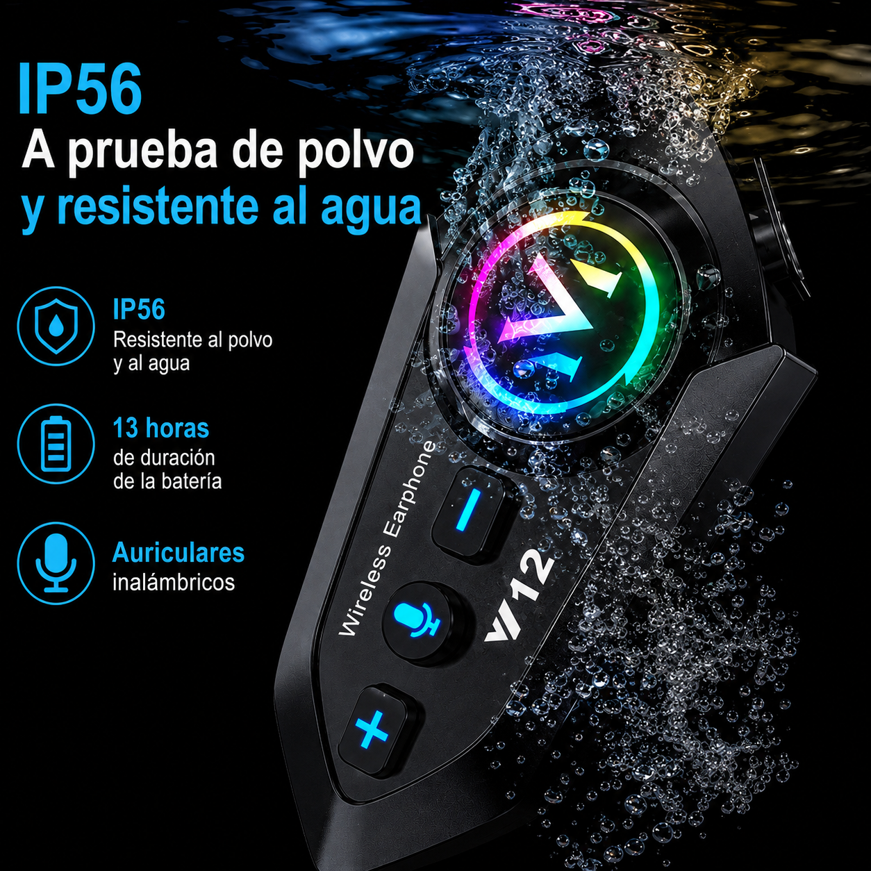 Auriculares Bluetooth 800 mAh para casco de moto, impermeables, con asistente de voz, manos libres inalámbricos para moto