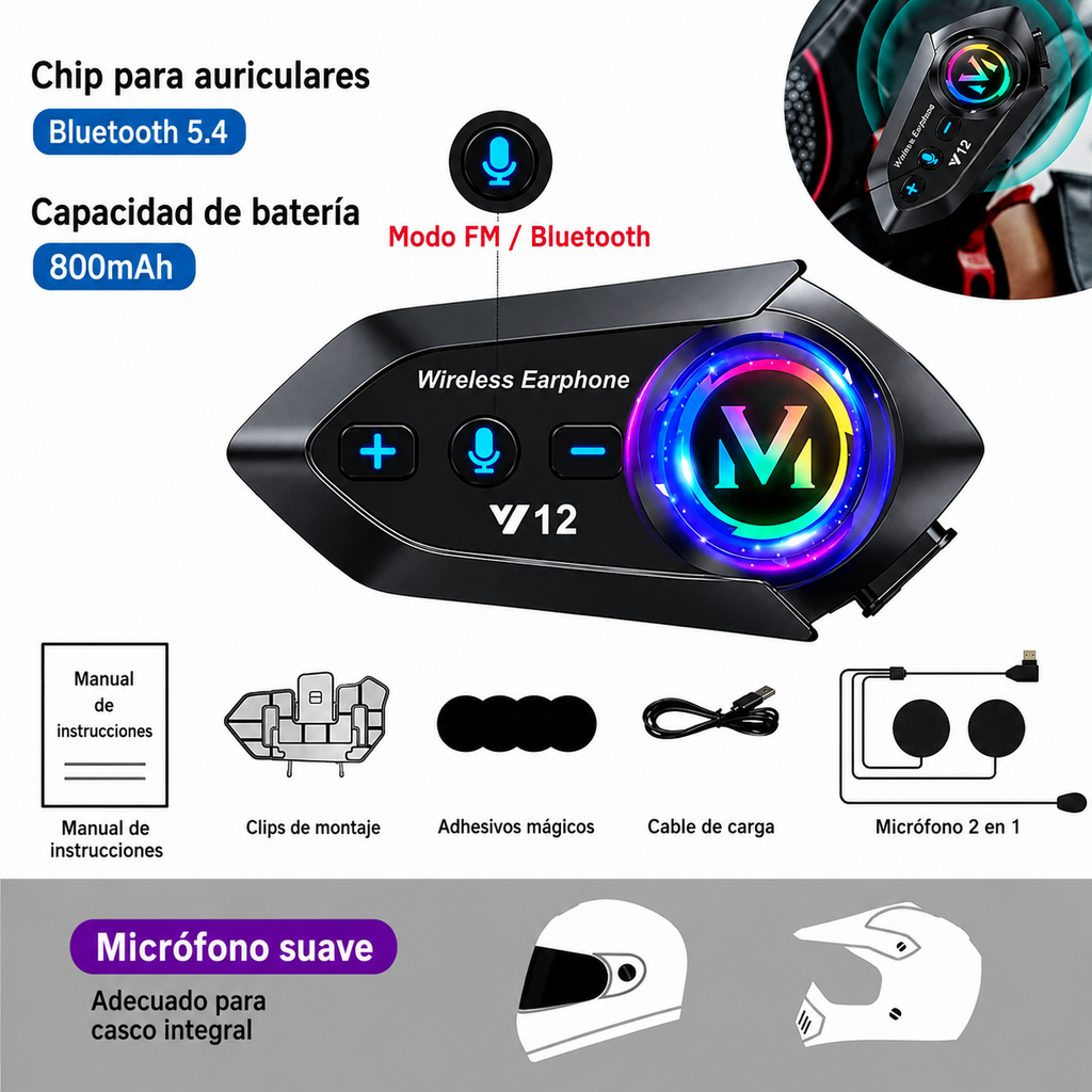Auriculares Bluetooth 800 mAh para casco de moto, impermeables, con asistente de voz, manos libres inalámbricos para moto