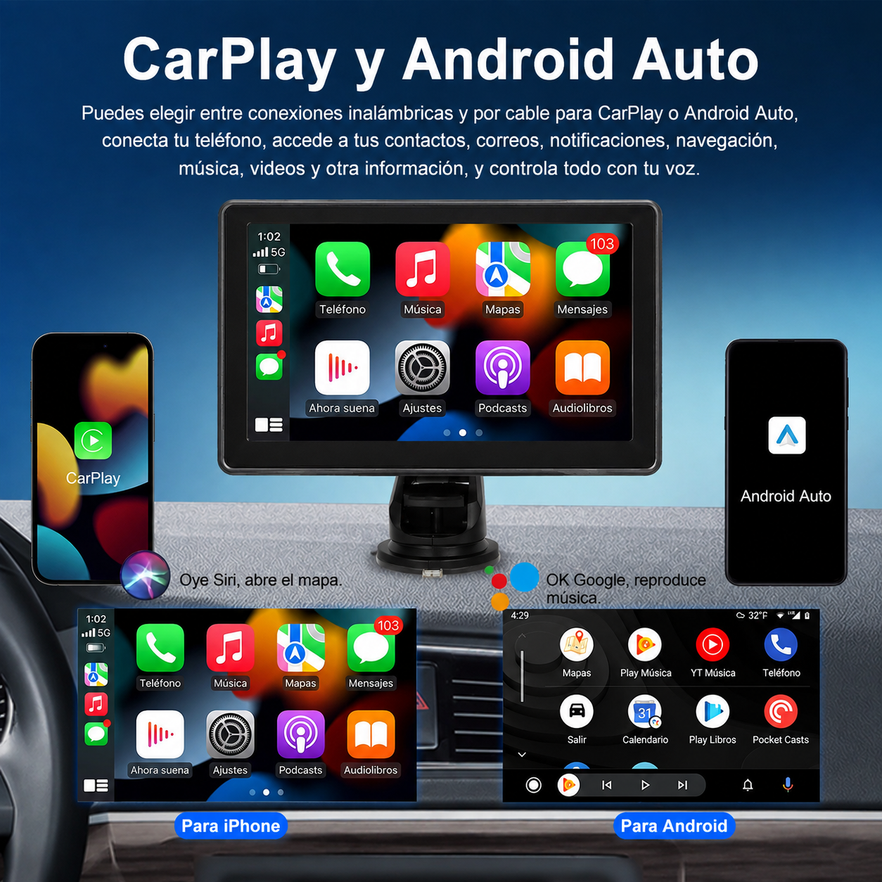 Radio de coche Podofo con CarPlay y Android Auto