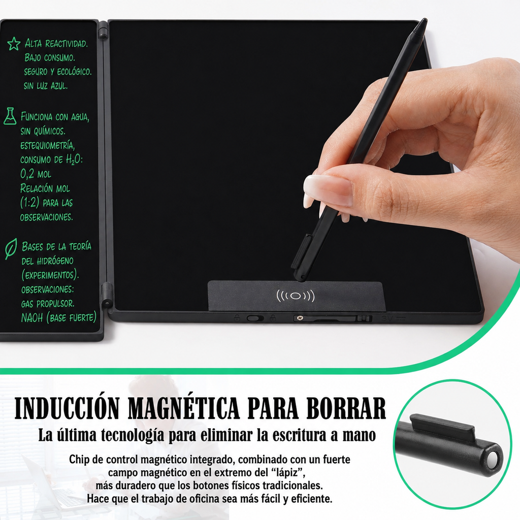Tableta de Escritura LCD Plegable de 14.3" | Pizarra Digital de Doble Pantalla y Bloc de Notas Borrable