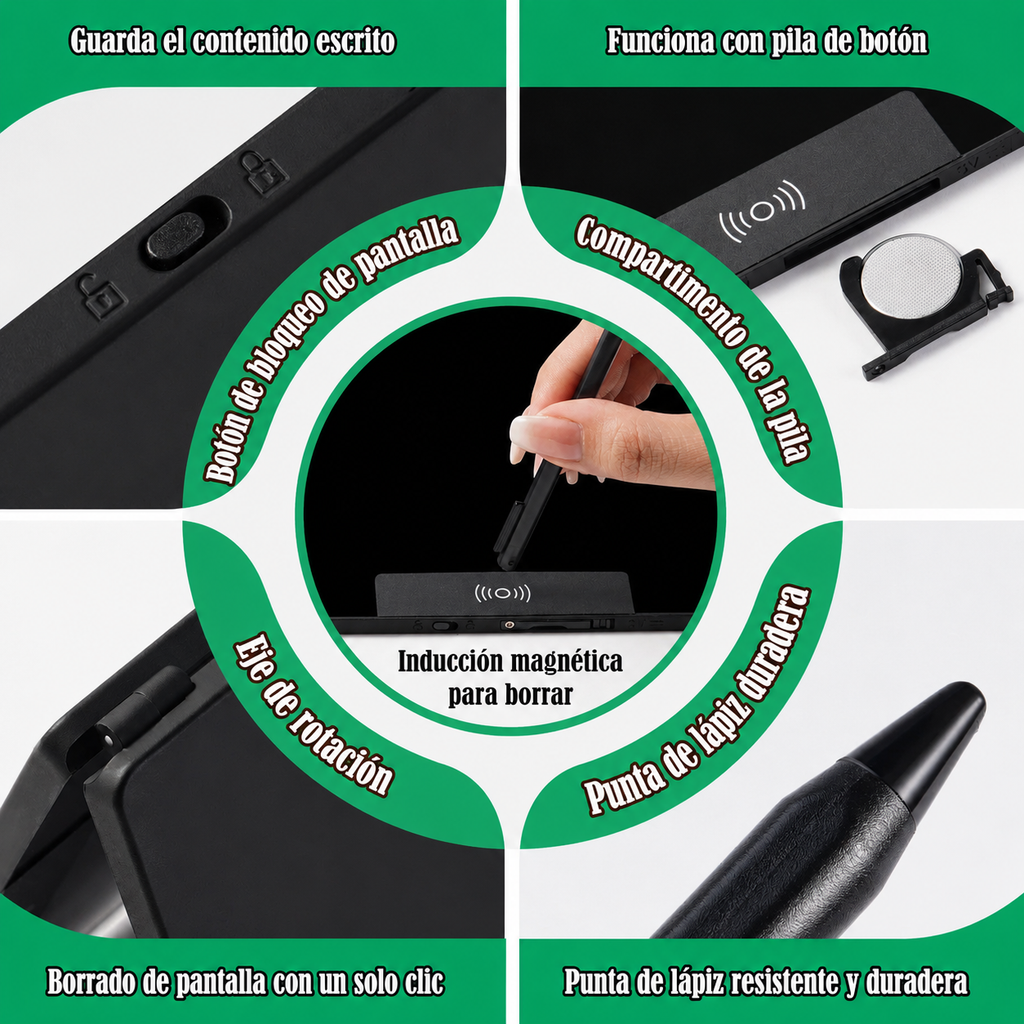 Tableta de Escritura LCD Plegable de 14.3" | Pizarra Digital de Doble Pantalla y Bloc de Notas Borrable