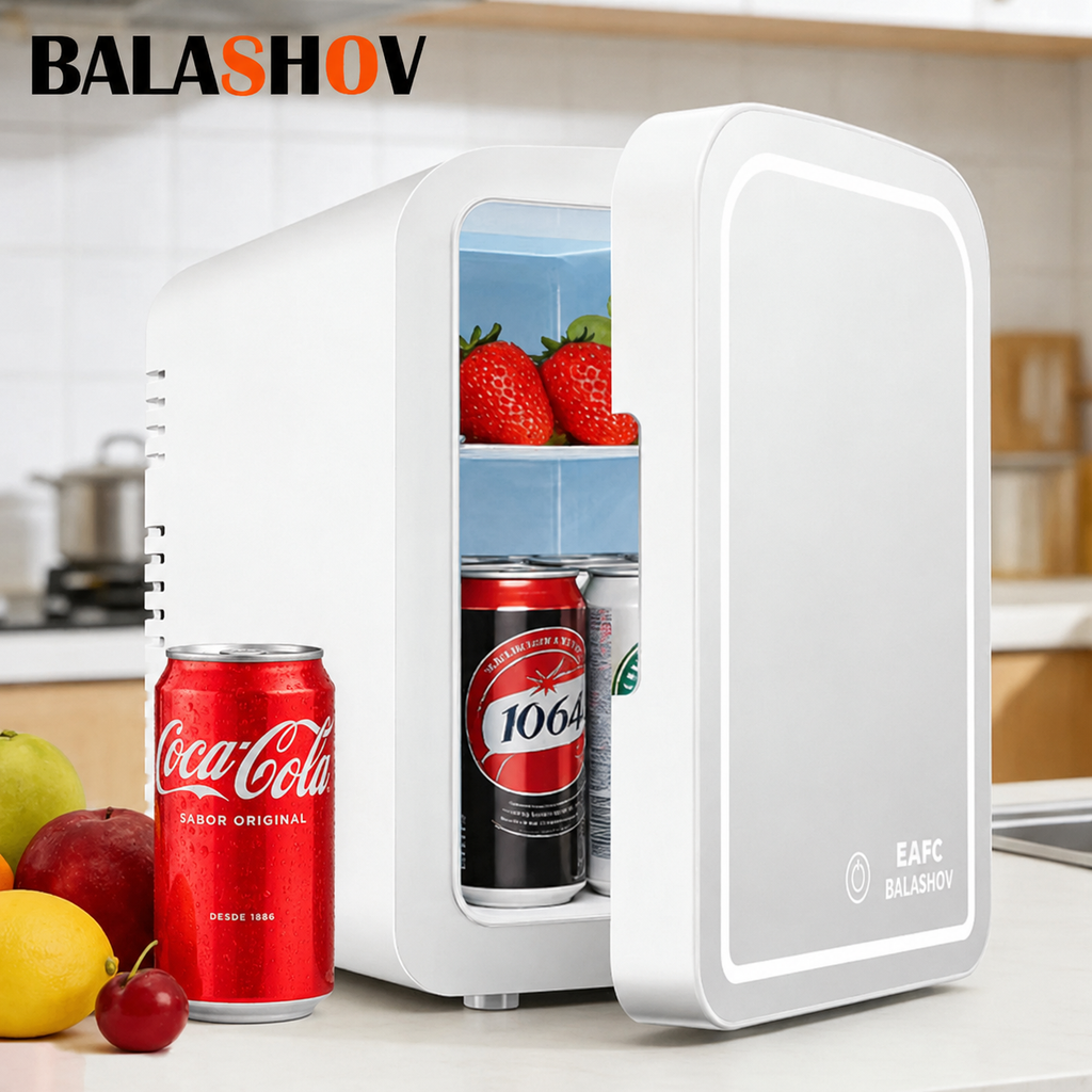 Mini Nevera Portátil 2 en 1 (Frío/Calor) • Espejo LED Táctil Conexión Coche y Casa (4L/6L)