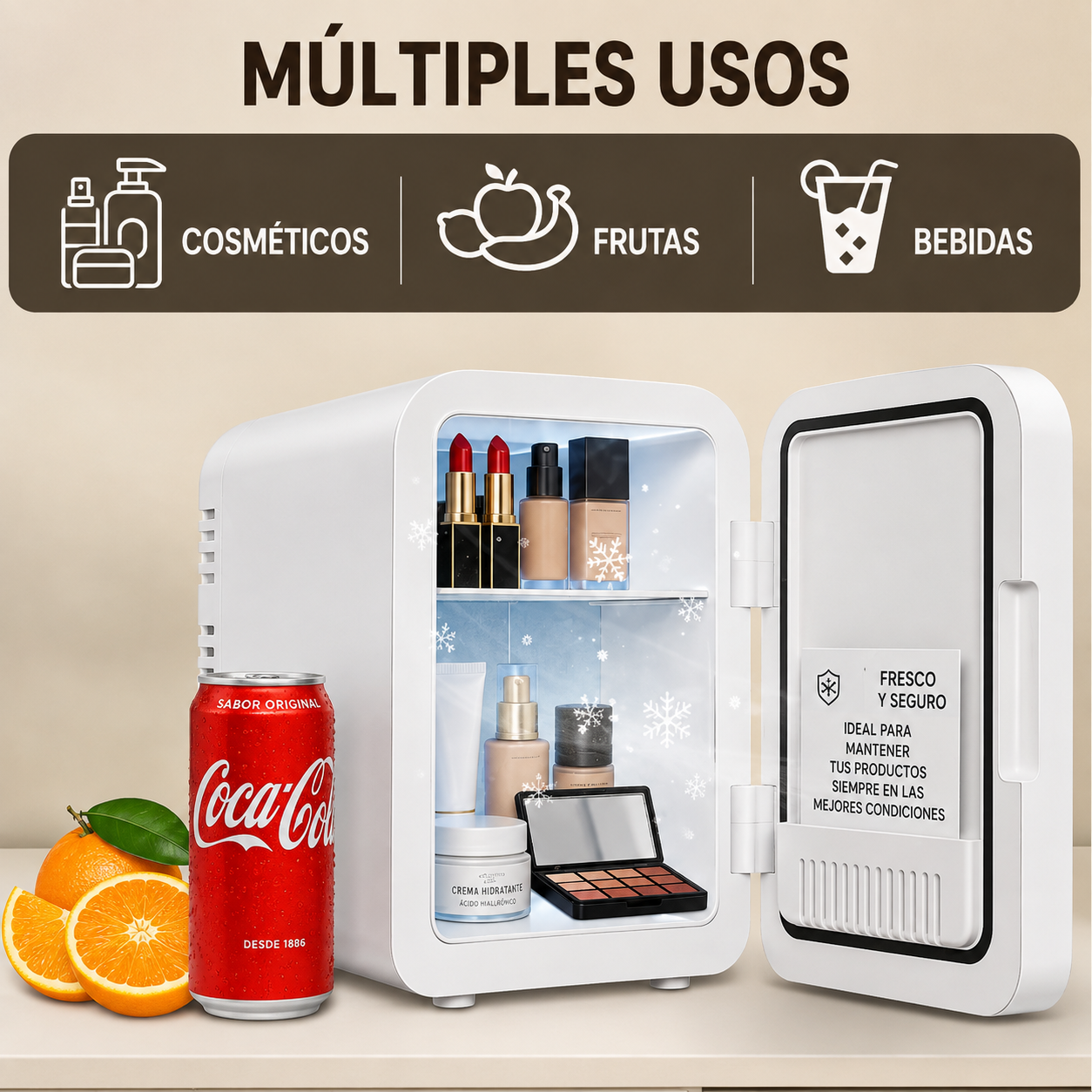 Mini Nevera Portátil 2 en 1 (Frío/Calor) • Espejo LED Táctil Conexión Coche y Casa (4L/6L)