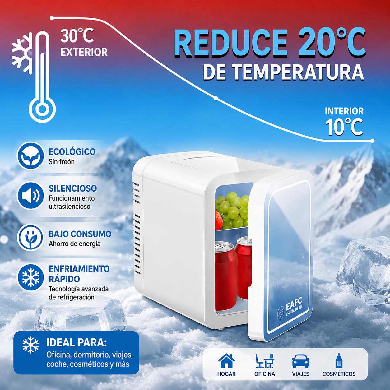 Mini Nevera Portátil 2 en 1 (Frío/Calor) • Espejo LED Táctil Conexión Coche y Casa (4L/6L)