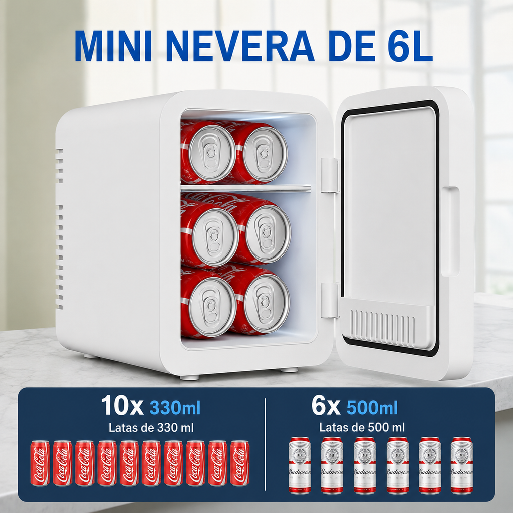 Mini Nevera Portátil 2 en 1 (Frío/Calor) • Espejo LED Táctil Conexión Coche y Casa (4L/6L)