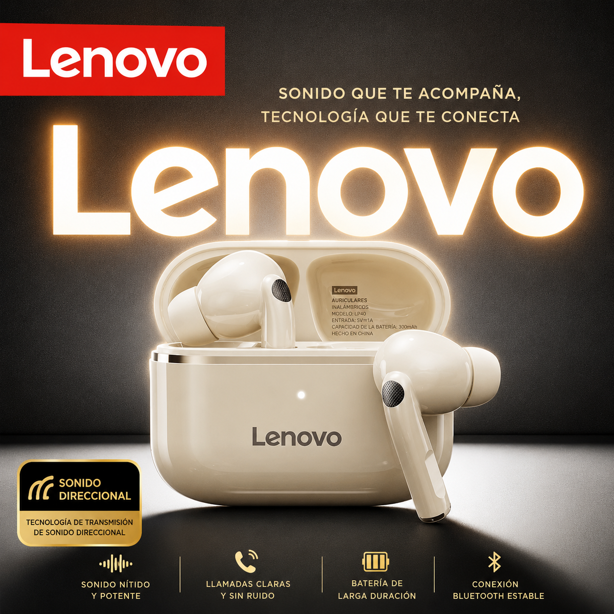Auriculares Inalámbricos Lenovo EA230 True Wireless – Bluetooth 5.4, Sonido Envolvente Dolby Atmos y Cancelación de Ruido Inteligente