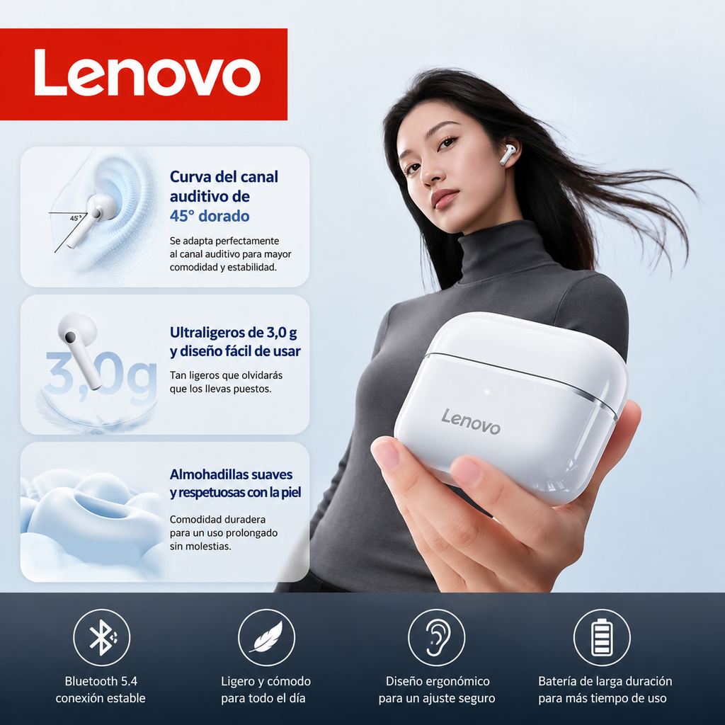 Auriculares Inalámbricos Lenovo EA230 True Wireless – Bluetooth 5.4, Sonido Envolvente Dolby Atmos y Cancelación de Ruido Inteligente