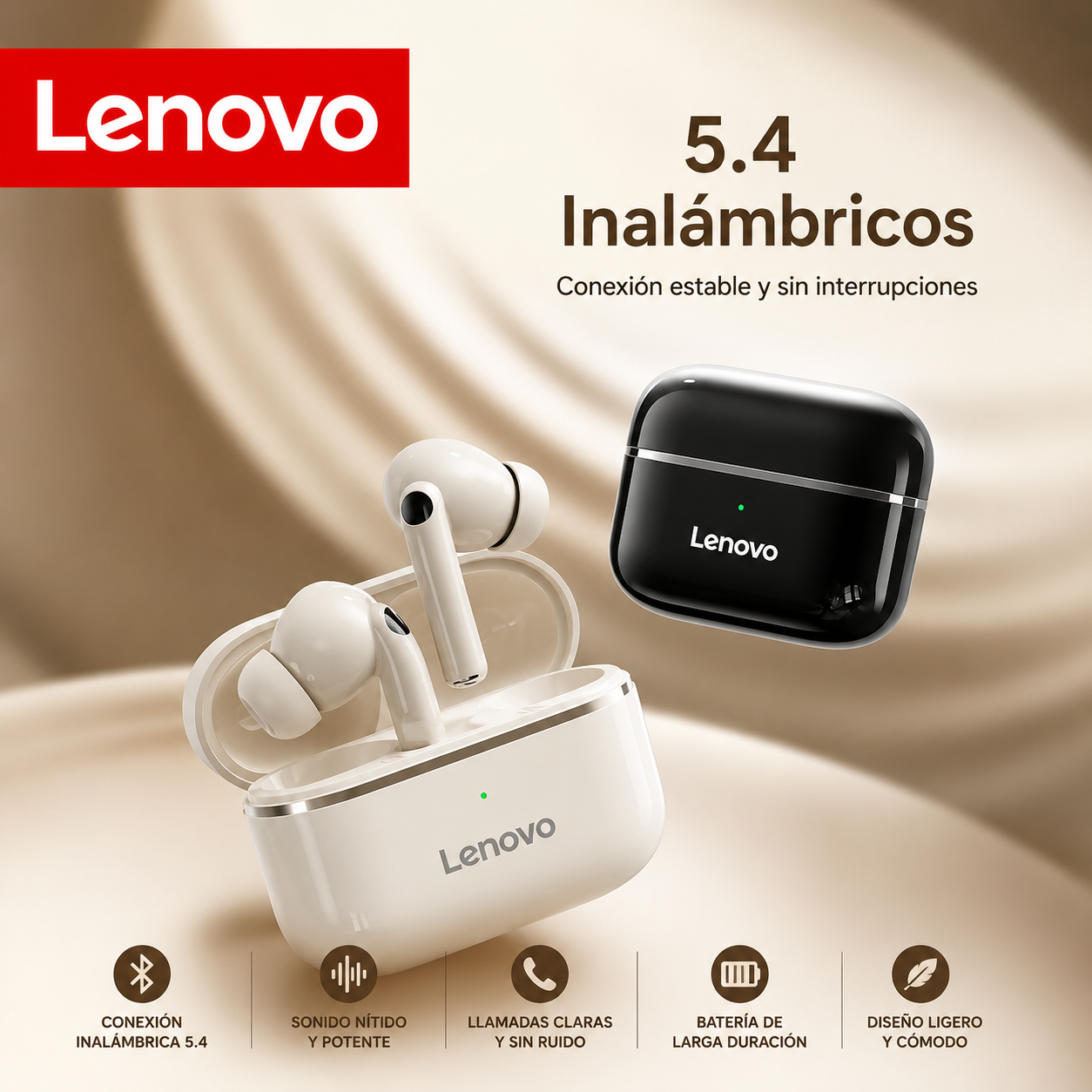 Auriculares Inalámbricos Lenovo EA230 True Wireless – Bluetooth 5.4, Sonido Envolvente Dolby Atmos y Cancelación de Ruido Inteligente