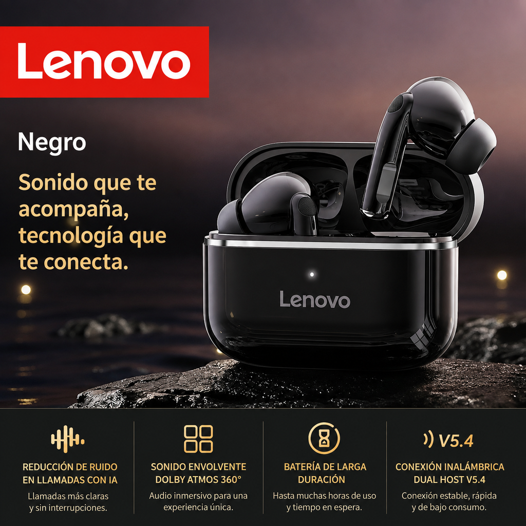 Auriculares Inalámbricos Lenovo EA230 True Wireless – Bluetooth 5.4, Sonido Envolvente Dolby Atmos y Cancelación de Ruido Inteligente