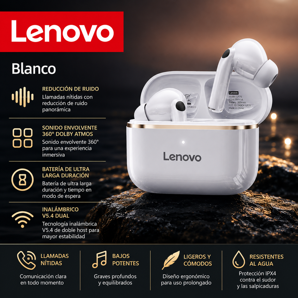 Auriculares Inalámbricos Lenovo EA230 True Wireless – Bluetooth 5.4, Sonido Envolvente Dolby Atmos y Cancelación de Ruido Inteligente