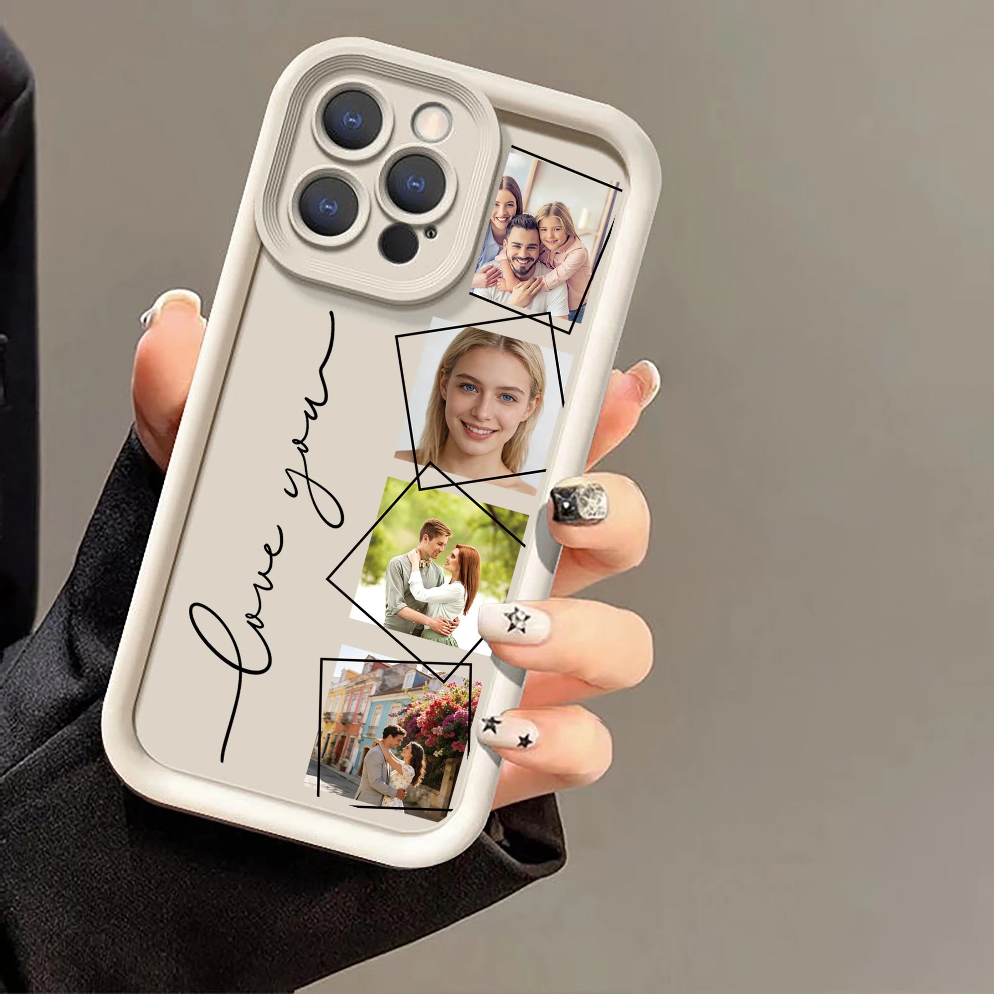 Funda personalizada para iPhone con Collage de Fotos y Frase "Love You"