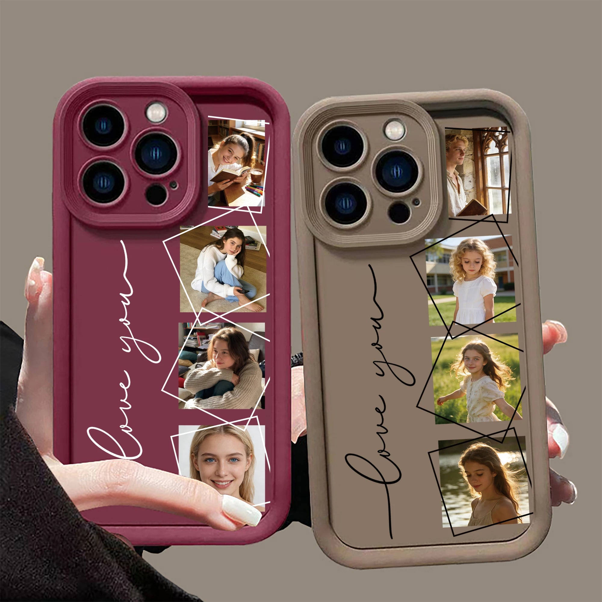 Funda personalizada para iPhone con Collage de Fotos y Frase "Love You"